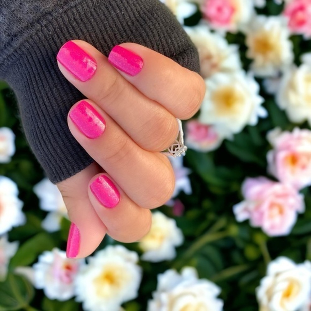 Color Street | All Fun and Fiesta, flirty magenta shade coated in pink glitter